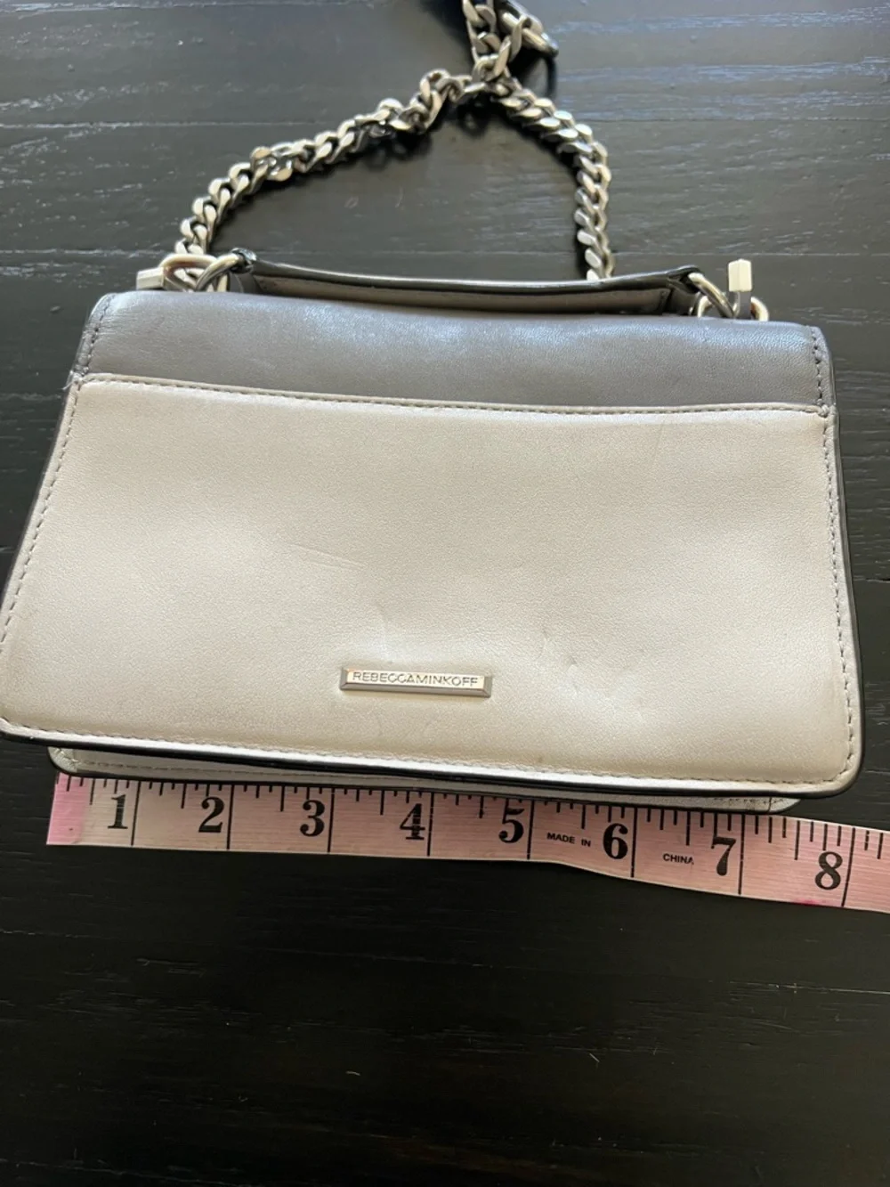 Rebecca Minkoff Small Gray and White Crossbody with Silver Chain
